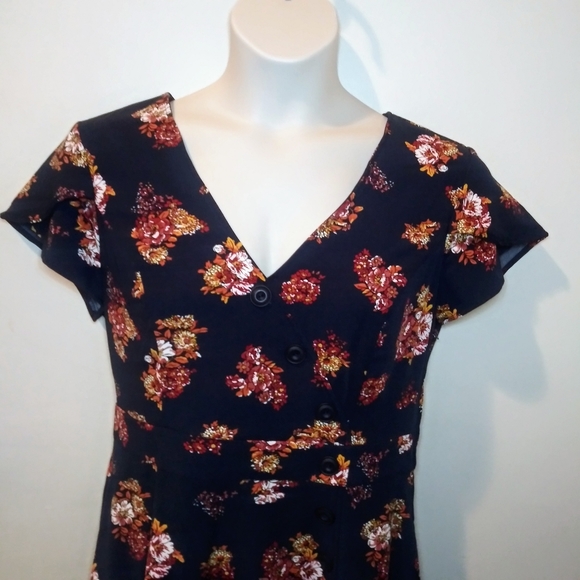 Modcloth Sentimental Special Retro 1940's Style Navy & Nutmeg Floral Dress - Picture 4 of 15